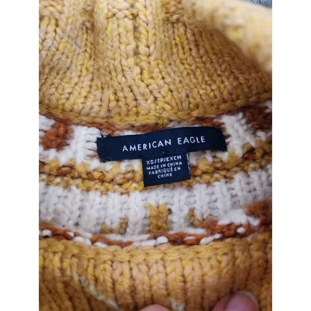 American Eagle Outfitters XS Yellow Nordic Pattern Mock Neck Sweater Fair Isle - Picture 5 of 7